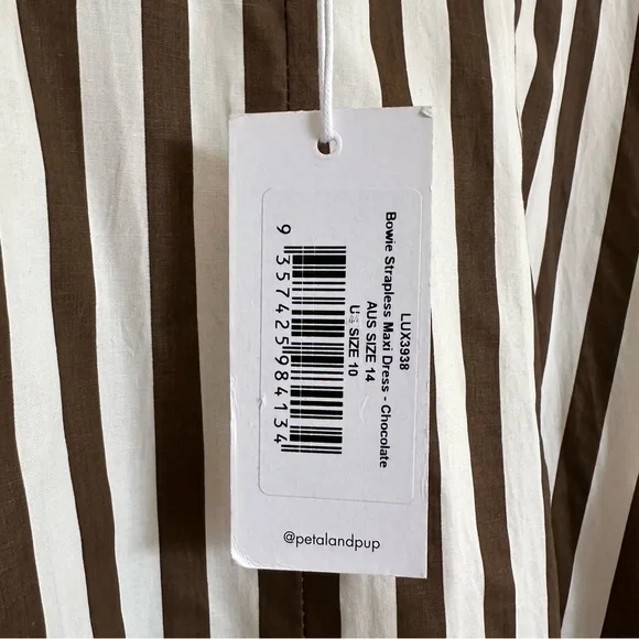 NWT Petal & Pup Brown and White Strapless Striped Maxi Dress - Picture 12 of 16